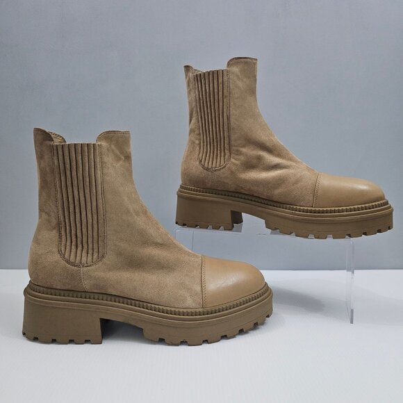 Marc Fisher LTD Hadria Ankle Boot Womens 8 Natural Tan Suede Chelsea Cap Toe - Picture 3 of 14